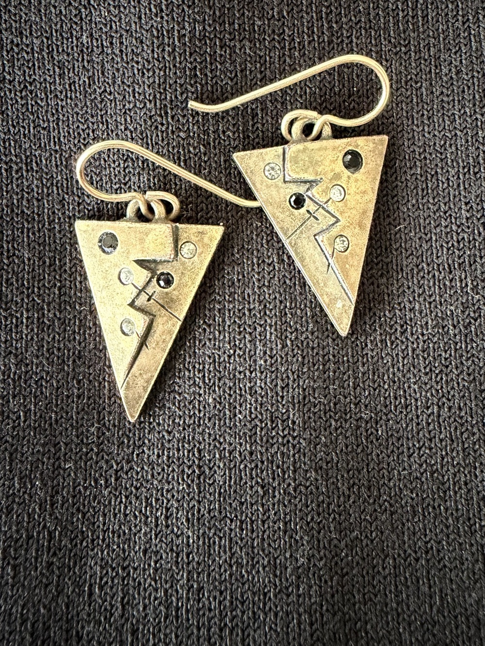 Signed Patricia Locke Gold-Tone Geometric Triangle w/Accent Stones Drop Earrings